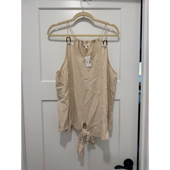 Maurices Tops - Maurices Beige Linen Blend Sleeveless Spaghetti Strap Knot Front Top XL
